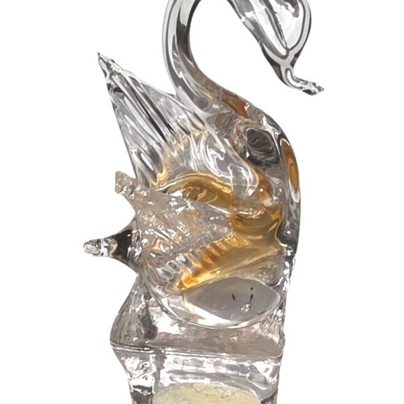 Vintage Sculpture Murano Swan GlassAmber Highlights Art Glass Handmade Italy 5” - Picture 3 of 8